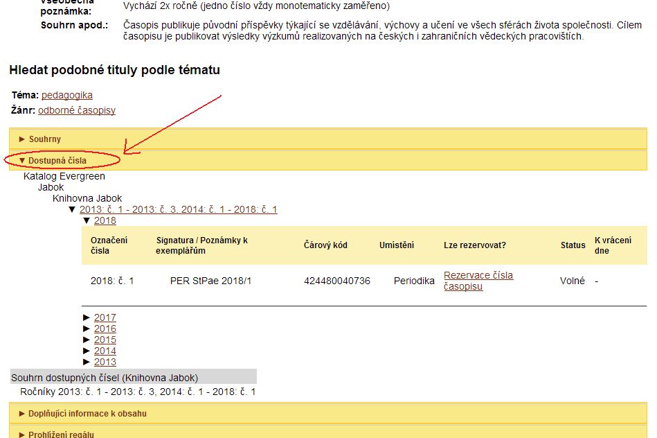 Rozbalení přehledu dostupných čísel časopisu