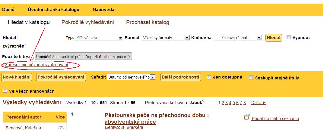 Vyhledání kvalifikační práce v katalogu