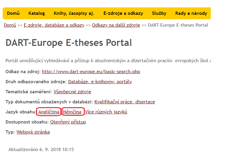 Obrázek 1 - Zobrazení jazyka v detailech o databázi
