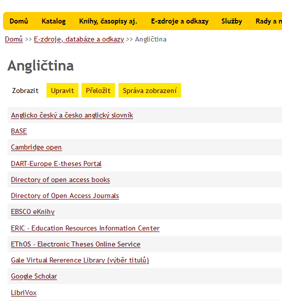 Zdroje podle vybraného jazyka